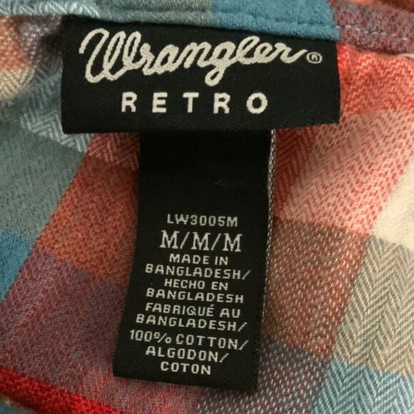 Wrangler Retro Shirt Women's Size Medium Hooded Pearl Snap Plaid Flannel Cotton - Picture 8 of 8